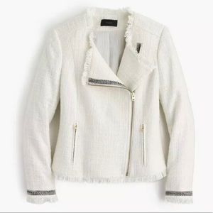 J. Crew tweed white motorcycle blazer w/ fringe